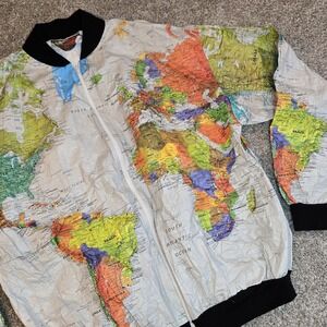 Vintage Wearin The World Jacket Mens XXL Map Print Tyvek 1991  Kurt‎ Cobain USA